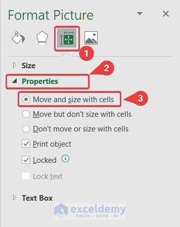 move and size with cells in excel