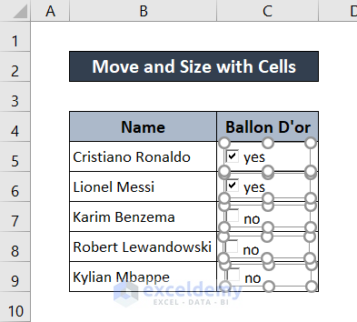 move and size with cells in excel