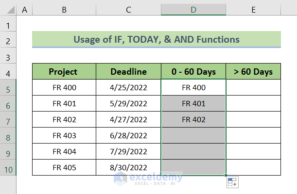 Output: Multiple If Conditions for Aging Using IF, AND, & TODAY Functions