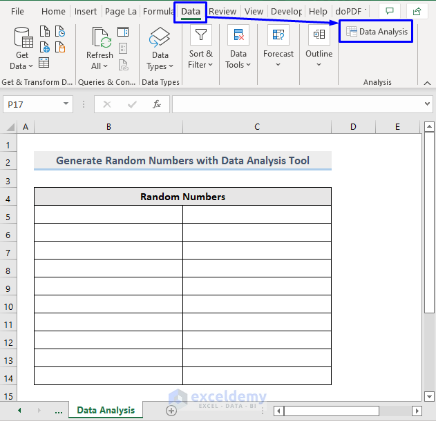 Random Number Generator with Data Analysis Tool in Excel