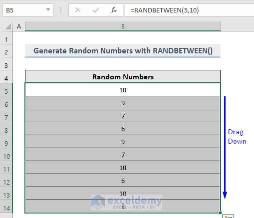 Result of Random Number Generator with Data Analysis Tool and RANDBETWEEN function in Excel