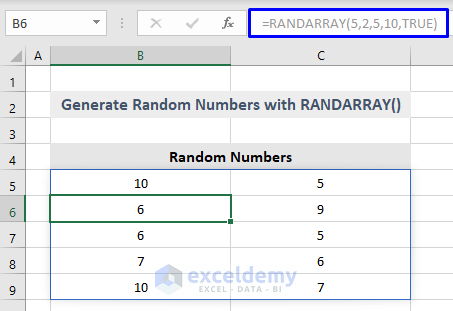 Random Number Generator with Data Analysis Tool and RANDARRAY function in Excel