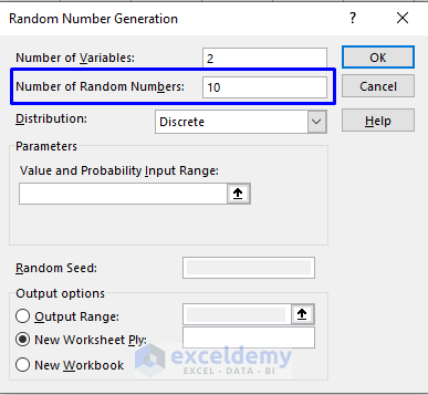 Selecting Numbers for Random Number Generator with Data Analysis Tool in Excel