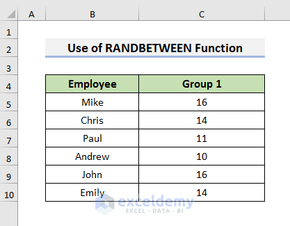 Generate Integer Random Number between Two Numbers in Excel