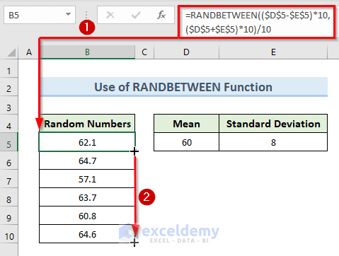 Get Random Numbers with Mean and Standard Deviation Using RANDBETWEEN Function