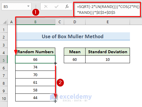 Use Box Muller Method for Creating Random Numbers with Mean and Standard Deviation in Excel