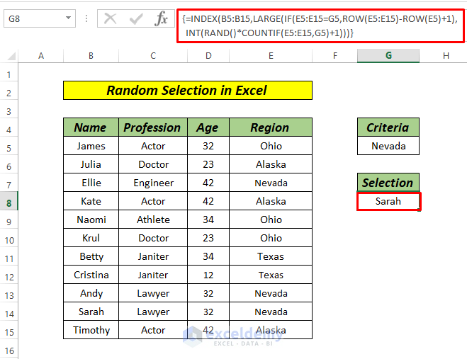 random selection in excel based on criteria using index function 