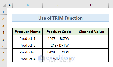 Use TRIM Function to Remove Space after Number in Excel