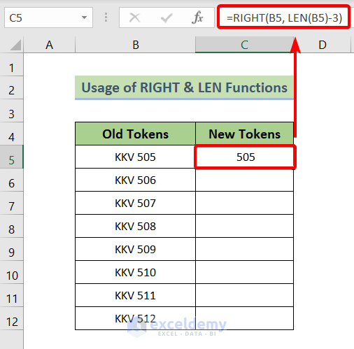 Remove Text from an Excel Cell but Leave Numbers Using RIGHT and LEN Functions