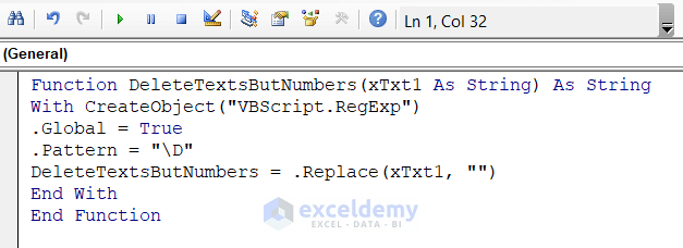 Delete Text from an Excel Cell but Leave Numbers with VBA Scripts