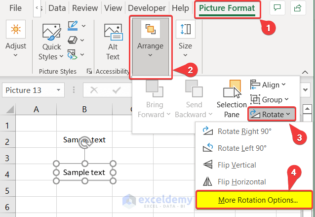 rotation options in excel