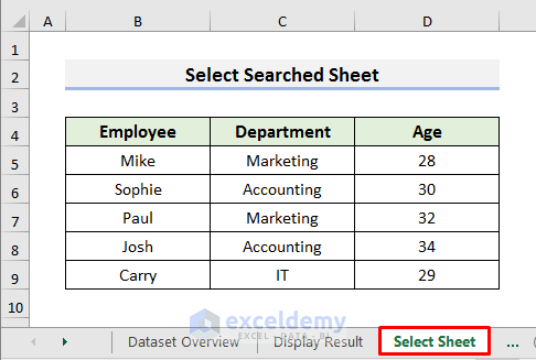 Search Sheet Name and Select it in Excel with VBA