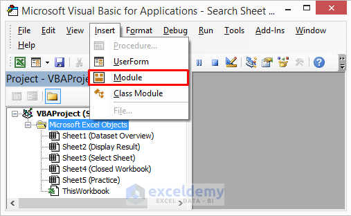 VBA to Search Sheet Name in Excel and Display Search Result