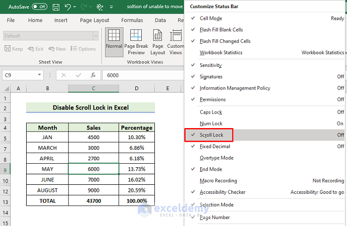 unable to move cells in excel.