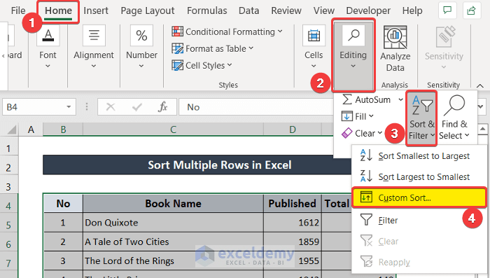 How to Sort Multiple Rows in Excel