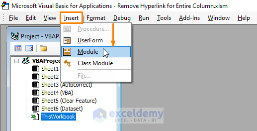 vba-Remove Hyperlink in Excel for Entire Column