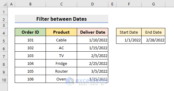 VBA Code to Filter Data between Dates in Excel