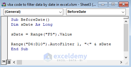 Apply VBA Code to Filter for Data before Specified One
