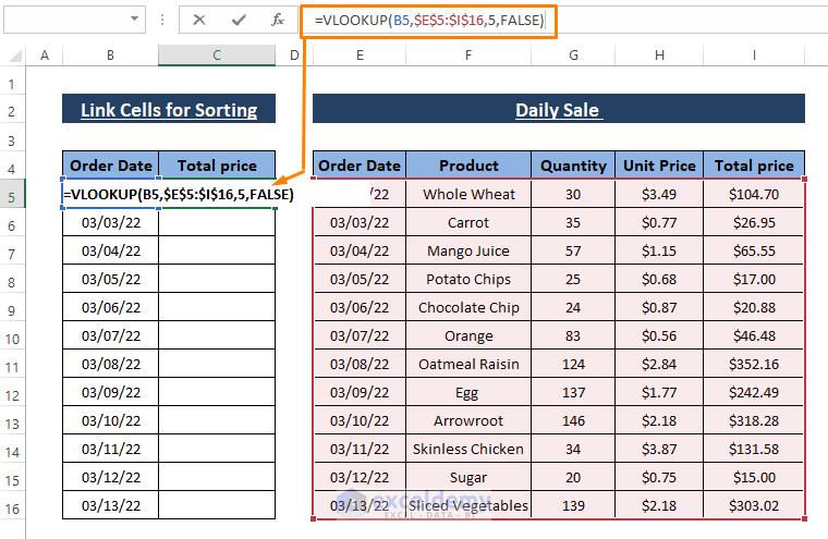 vlookup-How to Link Cells in Excel for Sorting