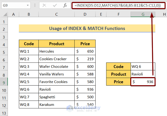 Combine the INDEX and MATCH Functions to Vlookup with Multiple Criteria without a Helper Column in Excel