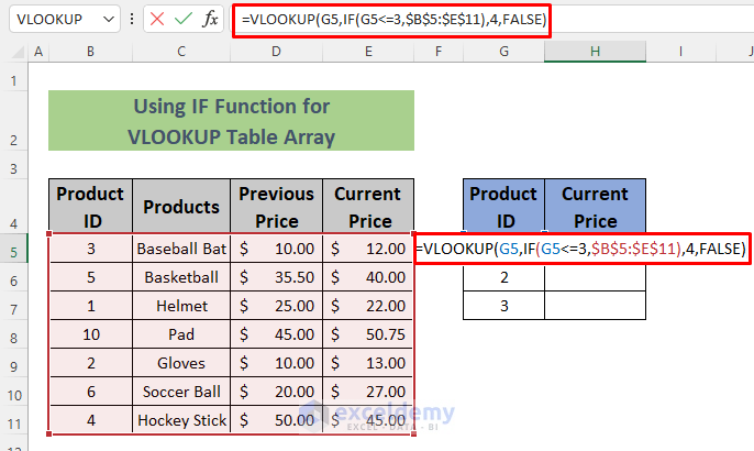 vlookup table array based on cell value