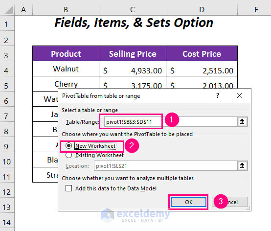 fields, items, & sets option