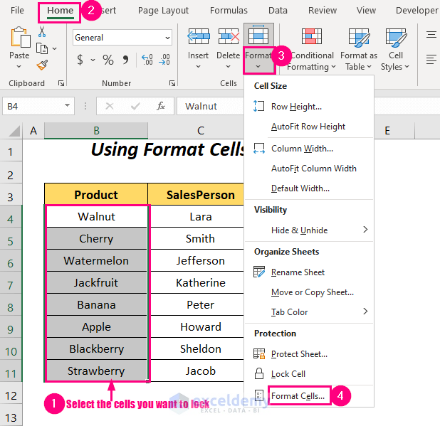 Format cells option