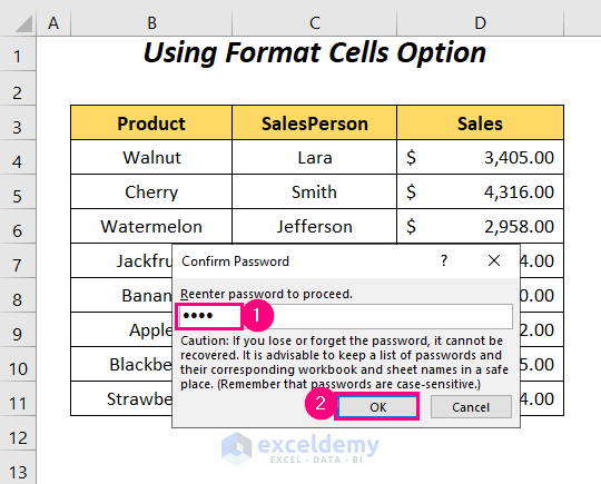 Format cells option