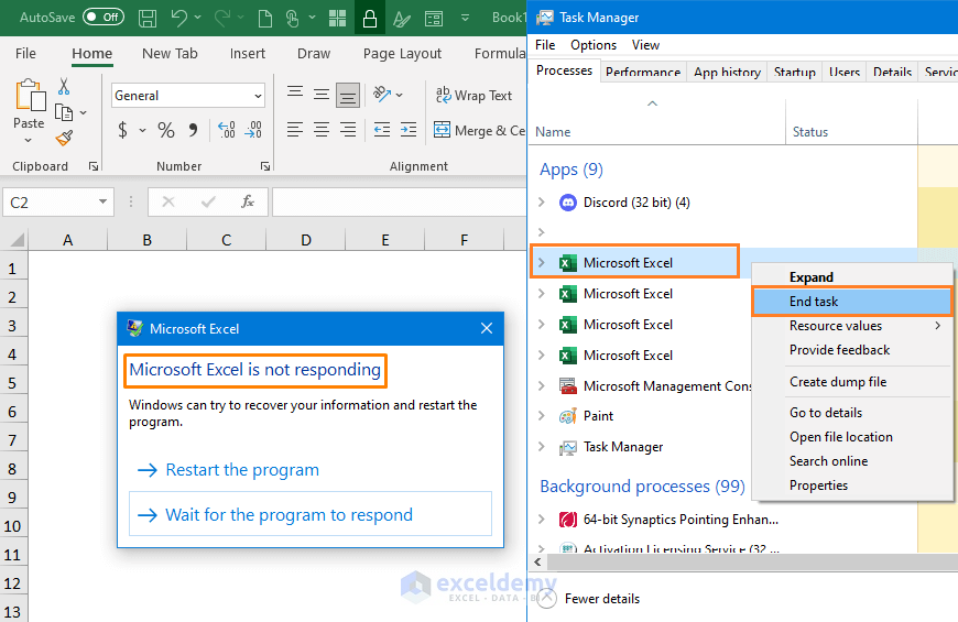 what to do when excel is not responding