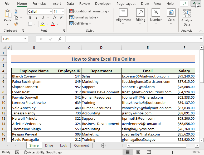 1-how to share Excel file online