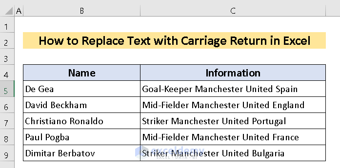How to Replace Text with Carriage Return in Excel