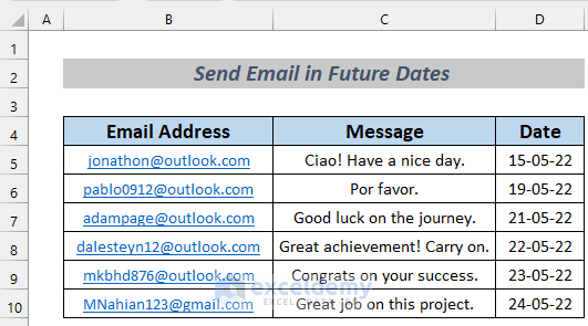automatically send email from excel based on date