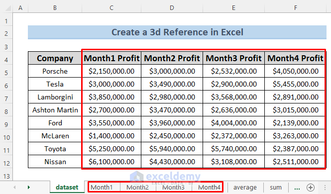 how to create a 3d reference in excel with names