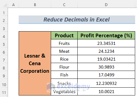 how to reduce decimals in excel