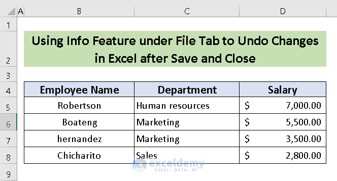 How to Undo Changes in Excel after Save and Close 