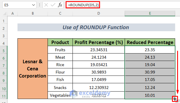 Using ROUNDUP and autofill