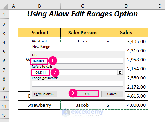 Using Allow Edit Ranges Option