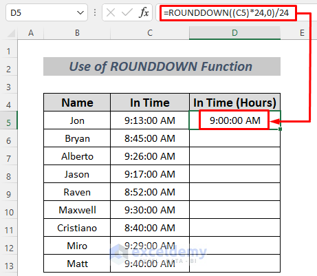 rounding time in excel to nearest hour