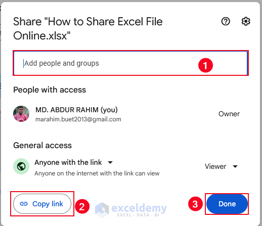 16-Copy the link to share Excel file with everyone