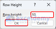 Setting row height in Row Height dialog