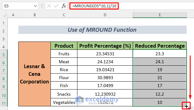 MROUND function for reducing decimals