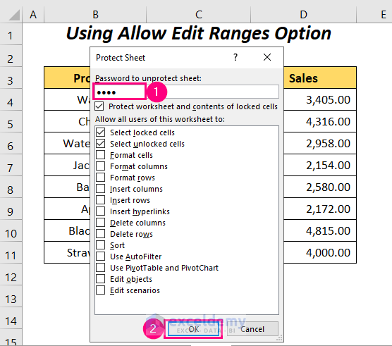 Using Allow Edit Ranges Option