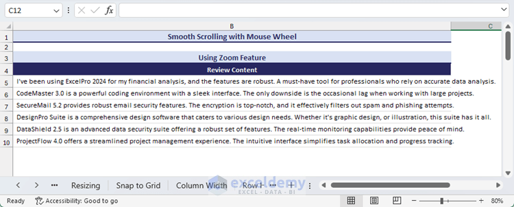 Data in the column becomes visible for Smooth Scrolling with Mouse Wheel in Excel