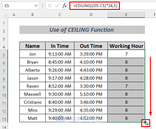 rounding time in excel to nearest hour