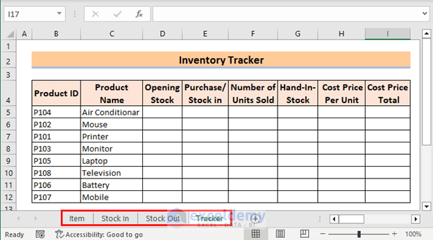 Dataset for inventory tracker