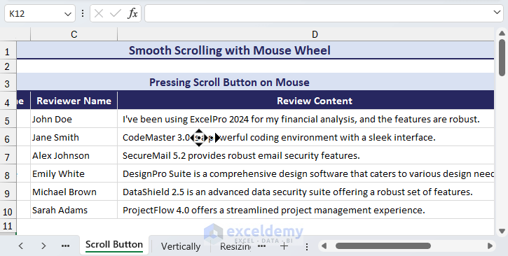 Pressing scroll button on mouse for Smooth Scrolling with Mouse Wheel in Excel