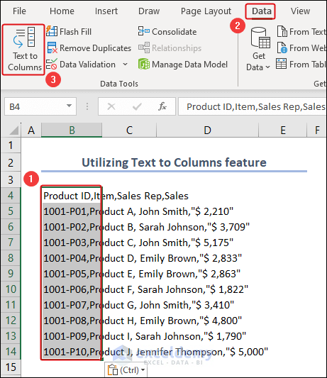 using text to columns feature to read csv file in Excel