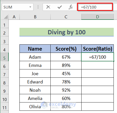 Dividing Percentage Value by 100 