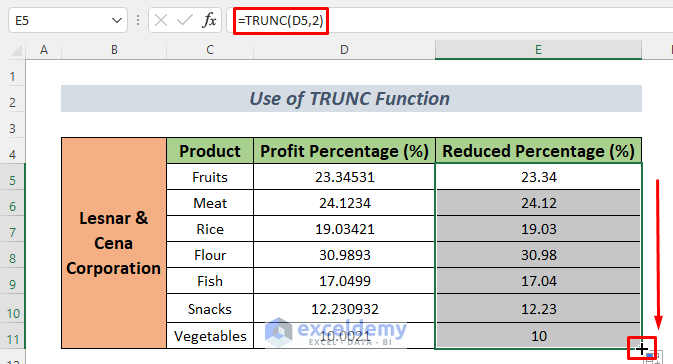 Reducing decimal using TRUNC function