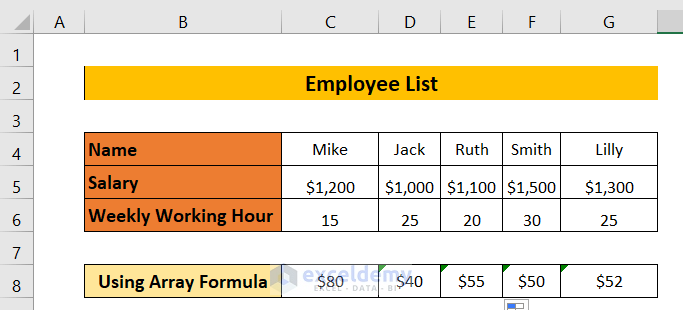 How to Divide for Entire Row in Excel